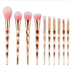 11Pcs Diamond Rose Gold Makeup Brushes Set Mermaid Fishtail Shaped Foundation Powder Cosmetics Brush Rainbow Eyeshadow Brush Kit