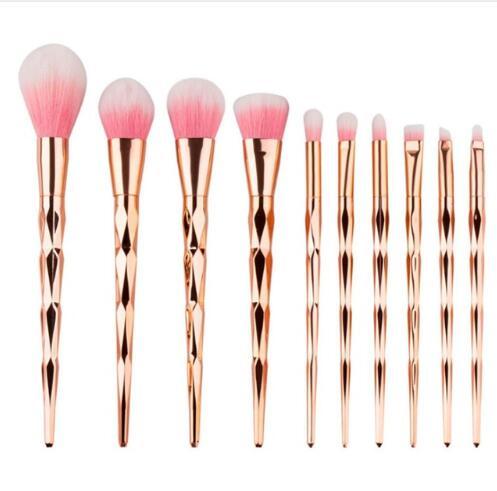 11Pcs Diamond Rose Gold Makeup Brushes Set Mermaid Fishtail Shaped Foundation Powder Cosmetics Brush Rainbow Eyeshadow Brush Kit