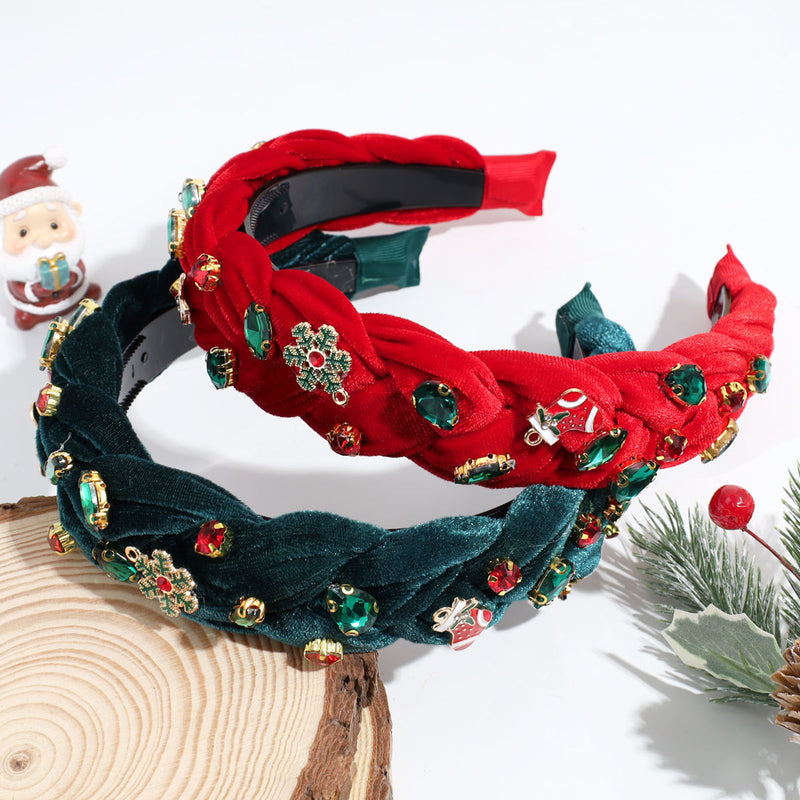 Snowflake Light Luxury All-match Hair Accessories Christmas Wide-brimmed Twist Braid Rhinestone Headband